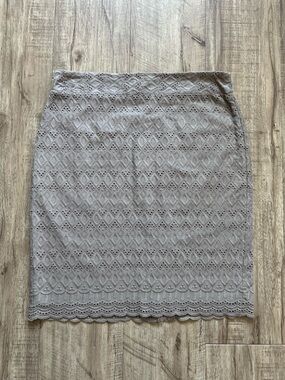Cotton Taupe Eyelet Pencil Skirt scalloped hem summer natural fibre boho earthy
